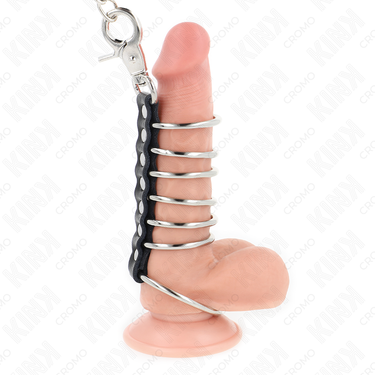 Anelli pene in metallo con catena e pelle, controllo intenso 100 cm